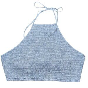Hollister Light Blue Smocked Front Halter‎ Crop Tank with Back Tie Size Small